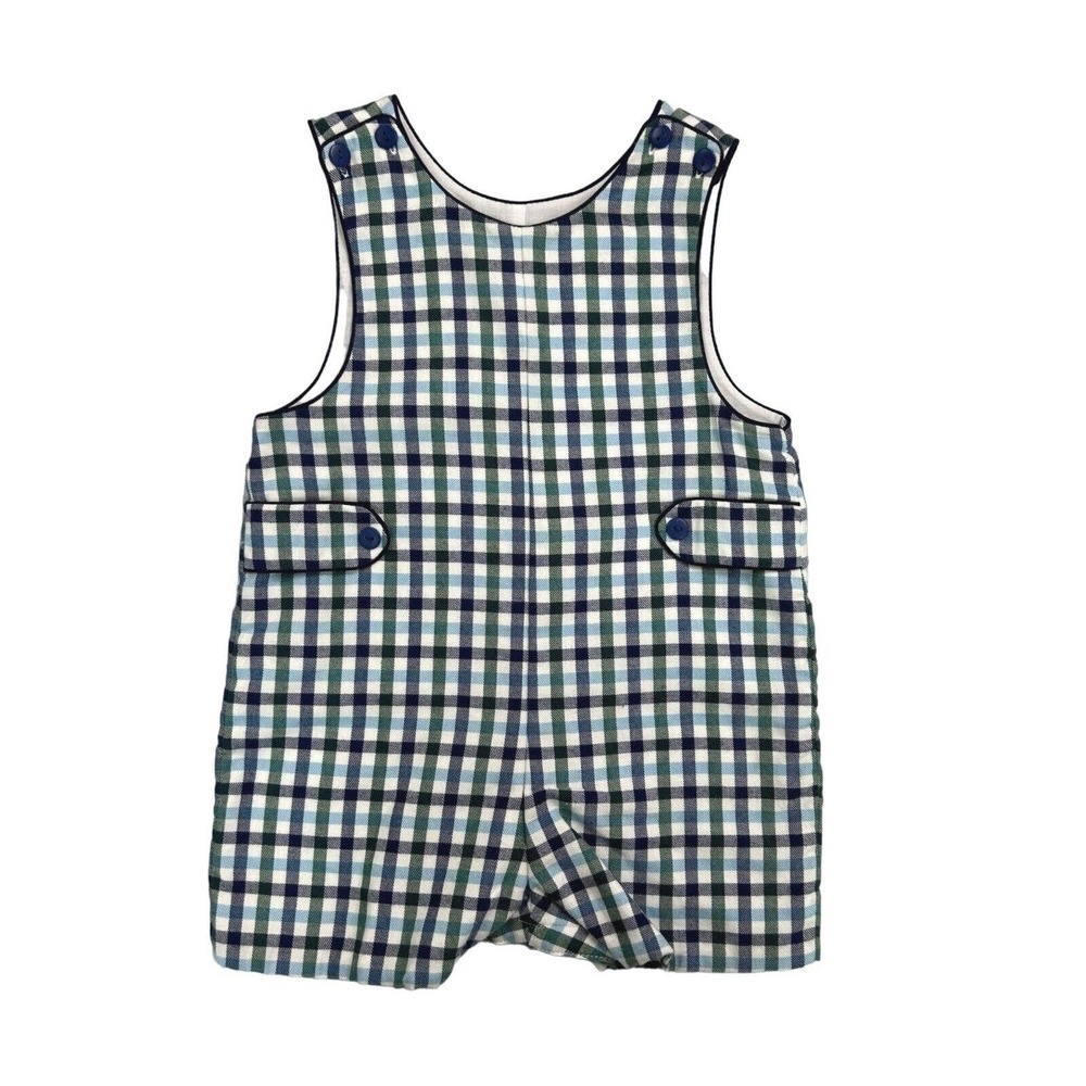 Anavini Blue Gingham Plaid Boys One Piece Romper 18M